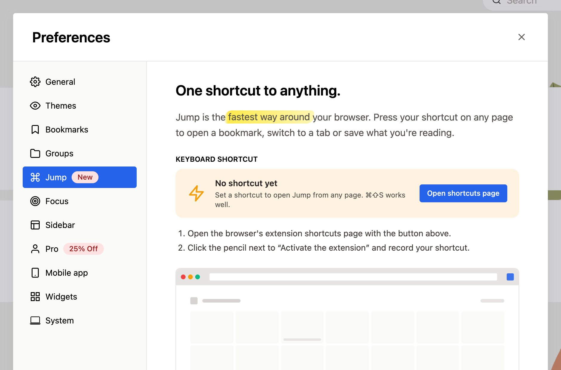 The Jump section in Speed Dial 2 Preferences